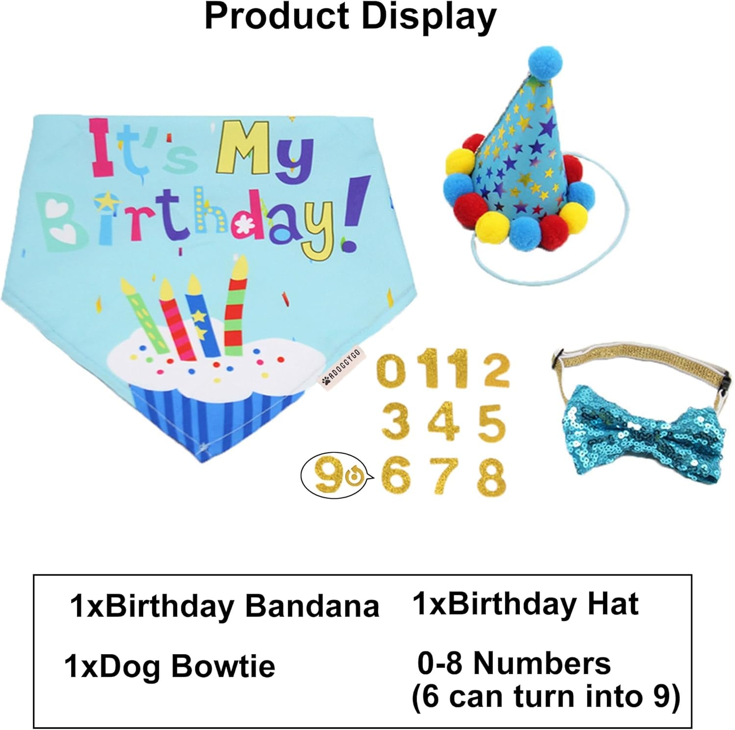 Dog Birthday Bandana Scarf and Dog Girl Boy Birthday Party Hat with Cute Dog Bow Tie for Medium Large Dog Pet (Large, Blue)