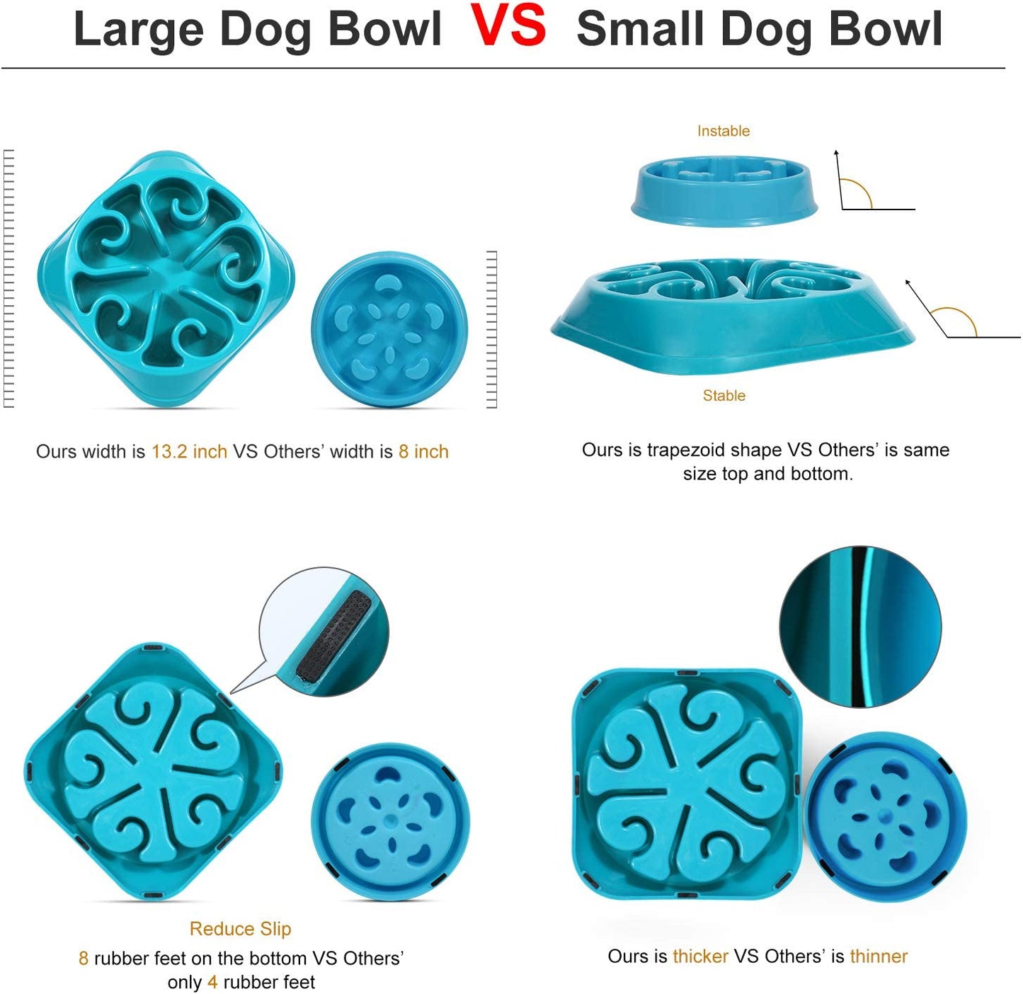 Large Dogs Bowl,Fun Slow Feeder Dog Bowl,Anti-Gulping Dog Slow Feeder Stop Bloat,Eco-Friendly Big Pet Bowl(B-Blue)