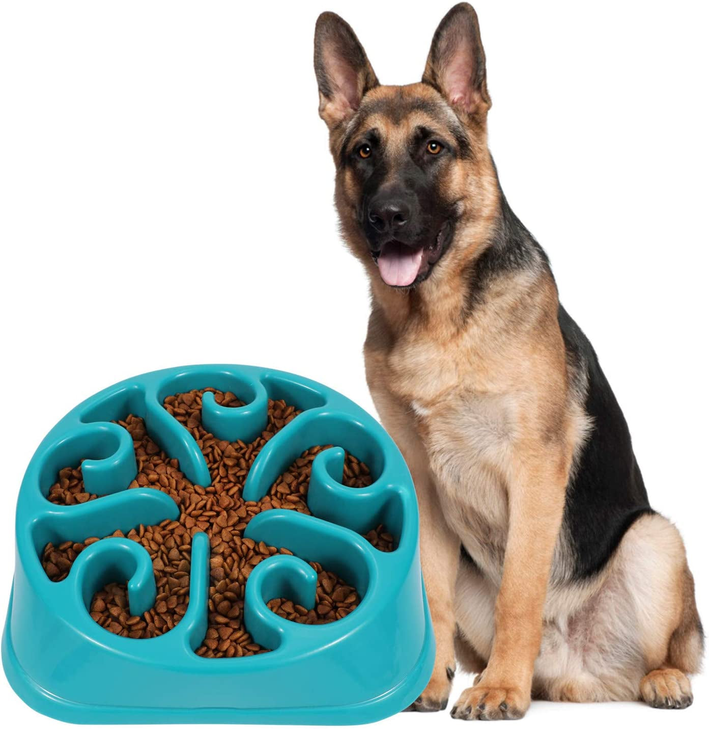 Large Dogs Bowl,Fun Slow Feeder Dog Bowl,Anti-Gulping Dog Slow Feeder Stop Bloat,Eco-Friendly Big Pet Bowl(B-Blue)