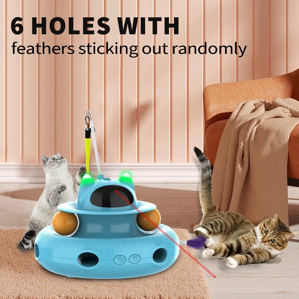 4 in 1 Indoor Interactive Cat Toy Smart Feather Wand USB Rechargeable Teaser Blue